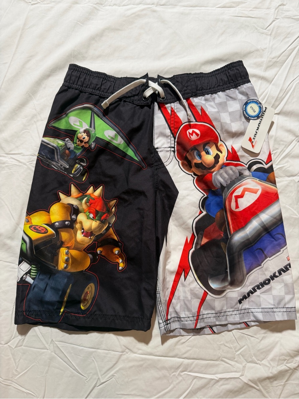 Mario Kart Boys Swim Trunks Board Shorts Graphic Black/White Size 10